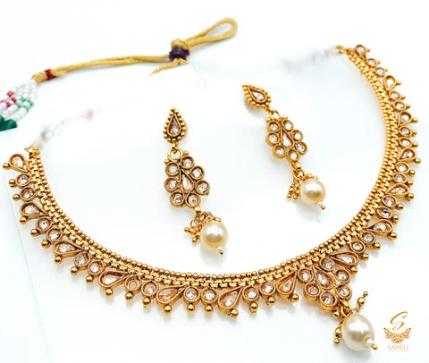 Small Size Beautiful Gold Plated (Artificial) Necklace Set with polki stone