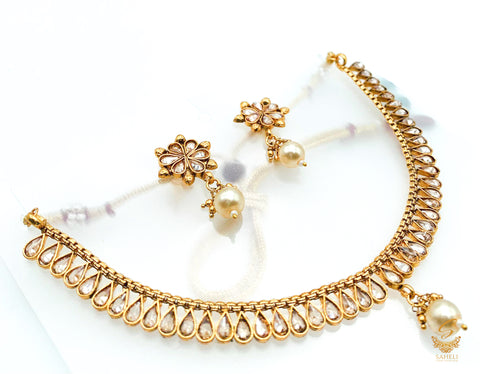 small size beautiful gold plated (artificial) necklace set with polki stone