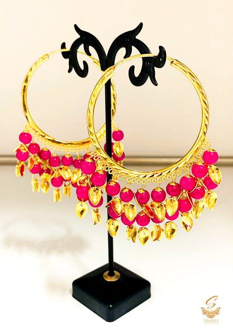 hot pink colour pearls with pipal patti punjabi balian