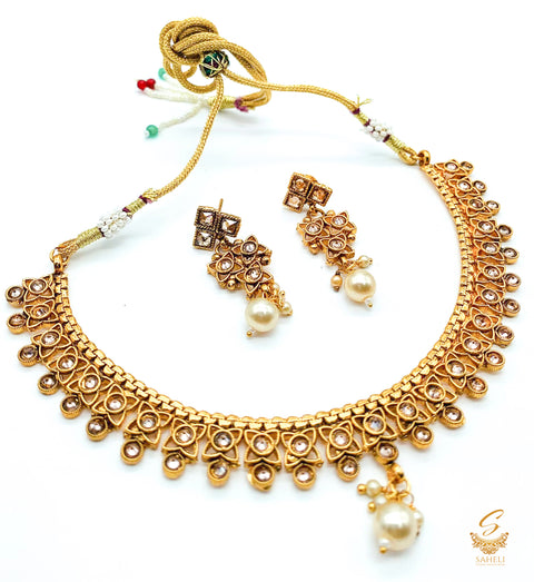 small size beautiful gold plated (artificial) necklace set with polki stone