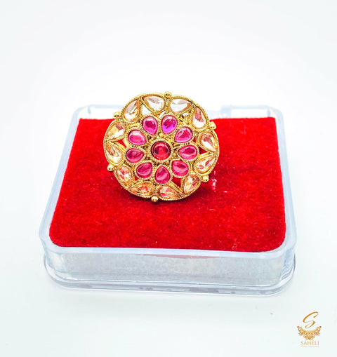 Mazenta and Polki stone beautiful adjustable Ring