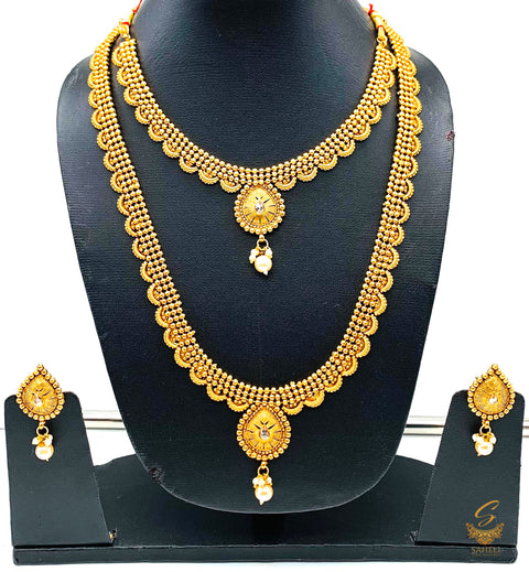 South indian double long necklace gold plated set (artificial gold)
