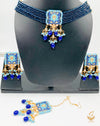 peacock blue & firozi pearls & meenkari work & kundan stones beautiful choker set with tikka
