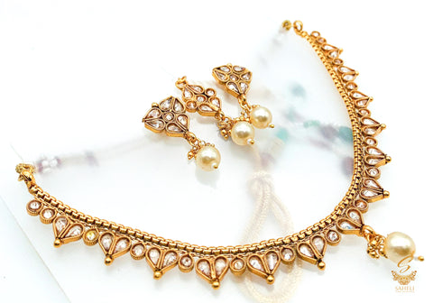 small size beautiful gold plated (artificial) necklace set with polki stone