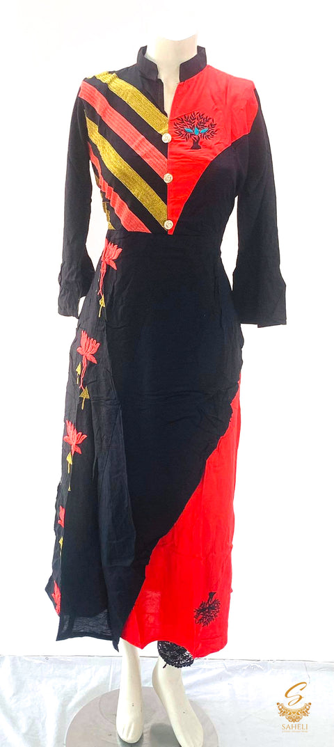 Black and pink colour rayon based designer embroidered kurti size 42