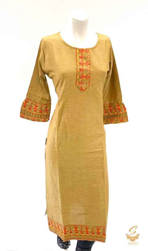 Tortilla brown colour rayon based embroidery work kurti size 40