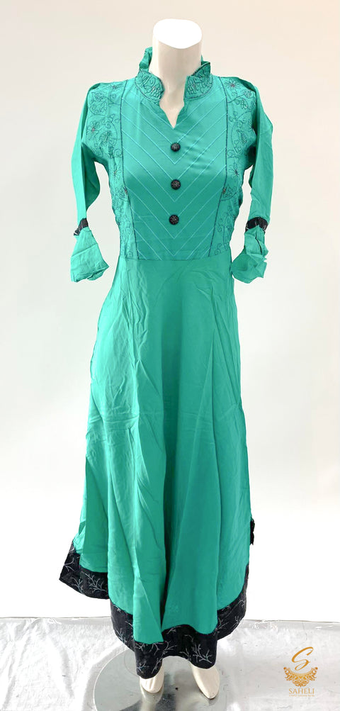 Dark sea green colour rayon based flared kurti size 38