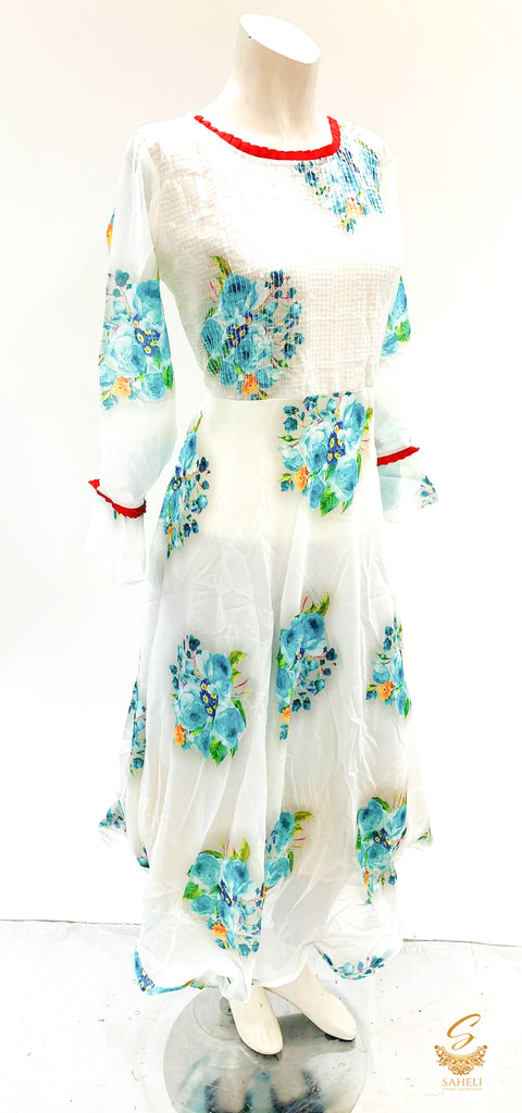 floral print georgette based flared kurti with sequence size 38
