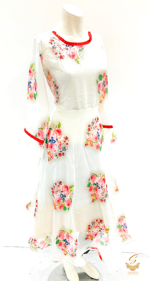 floral print georgette based flared kurti with sequence size 38
