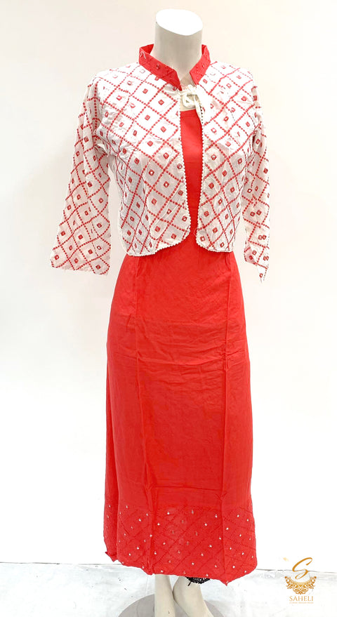 rayon based jacket style embroidered work kurti size 40