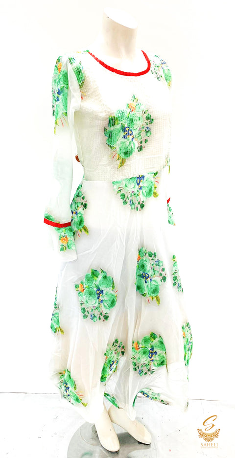 floral print georgette based flared kurti with sequence size 38