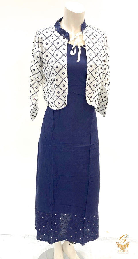 rayon based jacket style embroidered work kurti size 40