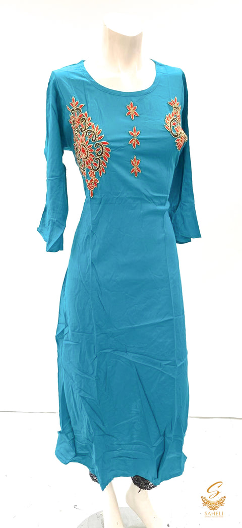 rayon based embroidery with sippy work beautiful designer kurti size 40