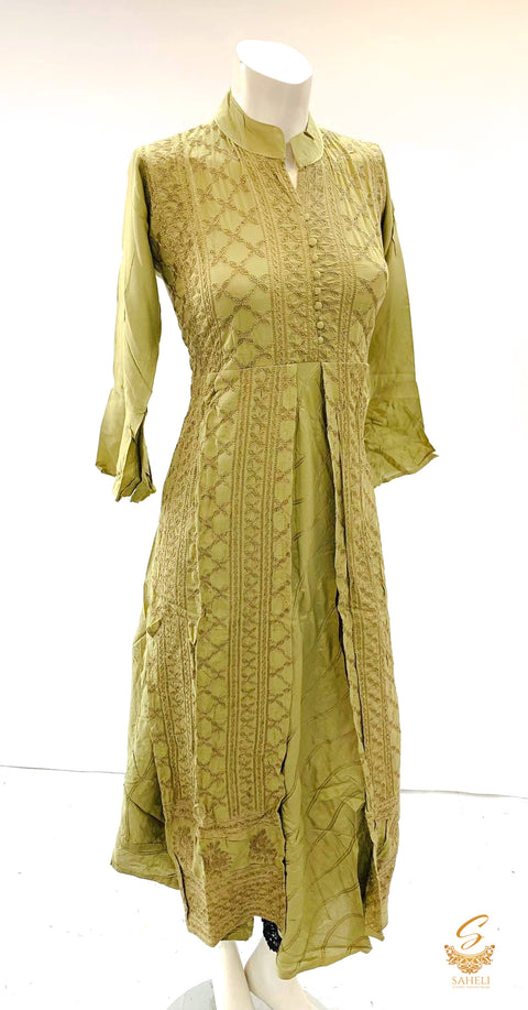 Dusty Beige colour all over embroidery work beautiful kurti size 40