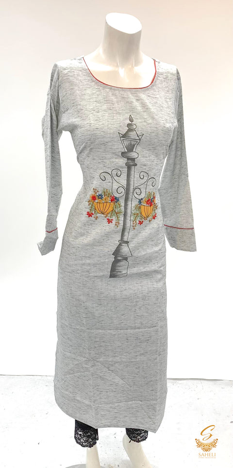 grey colour rayon based printed designer kurti size 40