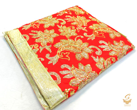 Red colour sippy handwork Rumala Sahib double set