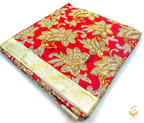 Dark maroon colour sippy handwork Rumala Sahib double set