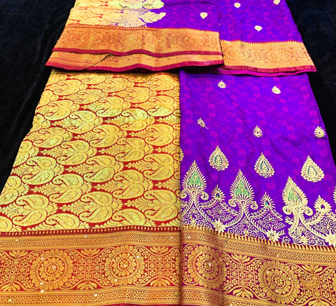 Royal blue and maroon colour Banarasi Silk Heavy Zari With Embroidery Stone Work Saree