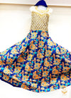 Stonework with blue orange & lite teal colour beautiful brocade silk print gown