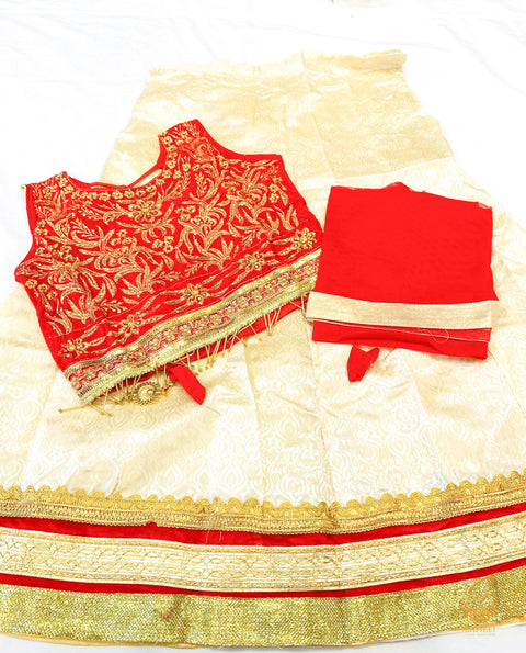Dark Red Colour velvet Based Blouse With Embroidery & Stone Work With Golden Brocade Silk Lehnga & Netting Dupatta