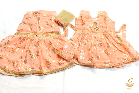 Peach colour Georgette Based Kids Sharara Suit