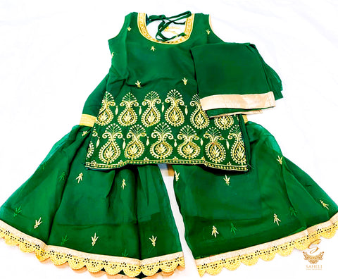 dark Green colour georgette based embroidered sharara suit