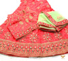 pink colour heavy embroidery work all over with pastel lime green dupatta