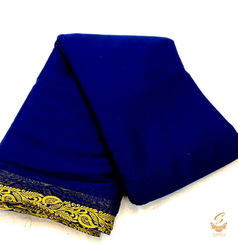 Dark Nevi Blue colour pure chinnon plain saree with zari border