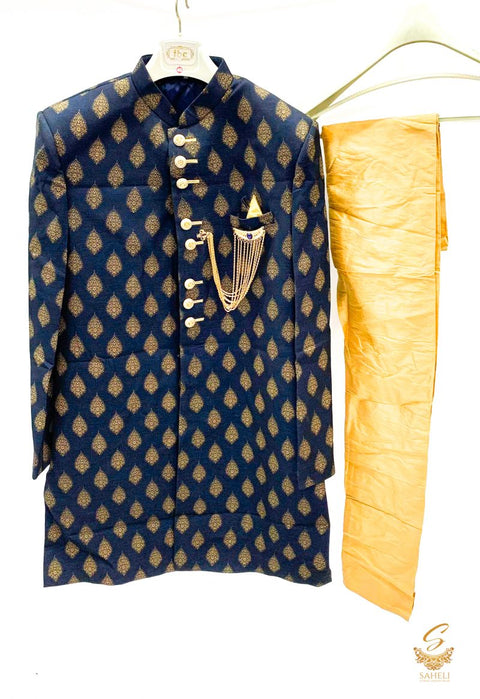 Designer brocade silk indo western for men with pajami Pent