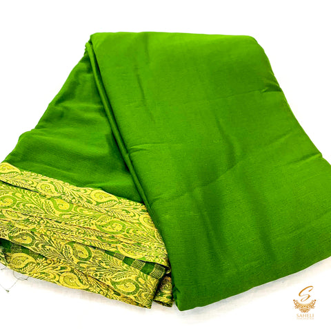 Dark Henna Green colour pure chinnon plain saree with zari border