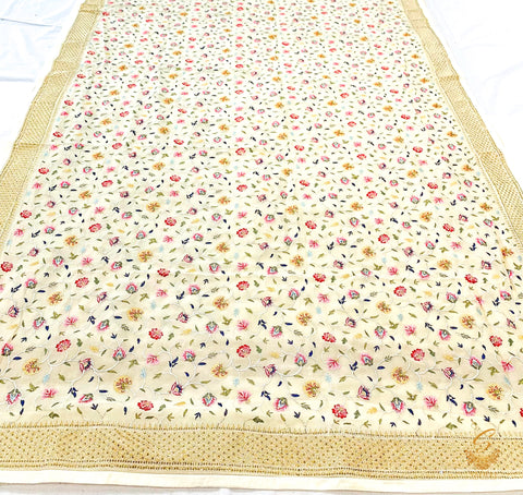 Golden cream colour pure georgette based floral work heavy embroidery jaal work with stones all over with heavy work on blouse