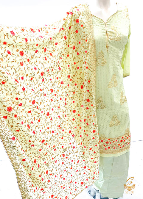 Pastel mint  colour chiffon embroidered & Sequence work heavy kameez with salwar & embroidered pure chiffon heavy work dupatta SIZE 44 (upto 46)