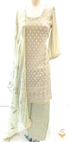 Grey colour pure chiffon embroidered kameez with salwar & pure chiffon embroidered dupatta Size 38(upto 40)