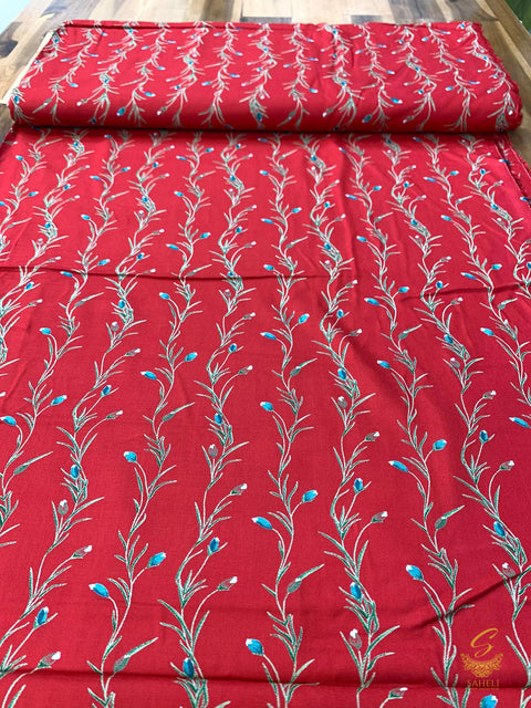Maroon colour Rayon based Digital Print beautiful soft fabric(Per meter) 116cm width