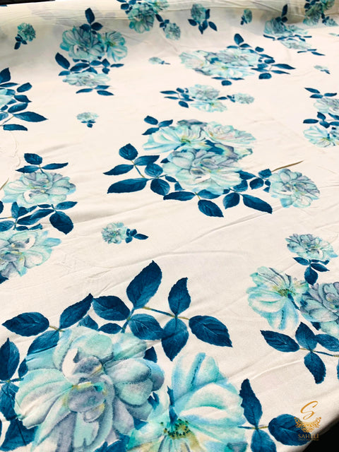 cream colour floral print beautiful soft rayon fabric (per meter) 110 cm width