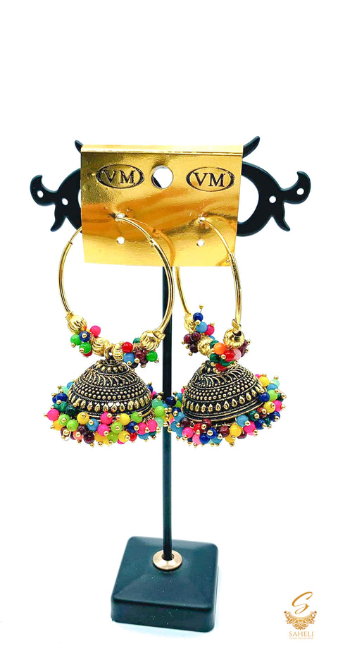 Oxidised Jhumka  balian with multicoloured pearls