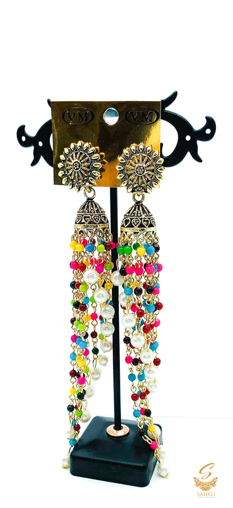 Beautiful Oxidised earrings with multicoloured pearls