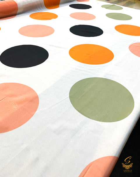 Cream colour big dotted print beautiful soft georgette fabric (per meter) 110 cm width