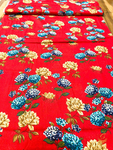 Red colour beautiful  floral print cotton Fabric (per meter) 108cm