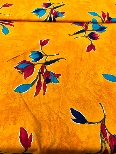 Mustard colour beautiful floral print rayon Fabric (per meter) 120cm width