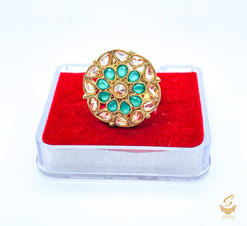 Teal and Polki stone beautiful adjustable Ring