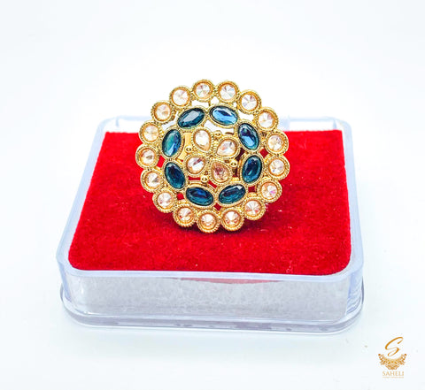 Blue and Polki stone beautiful adjustable Ring