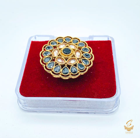 Black and Polki stone beautiful adjustable Ring