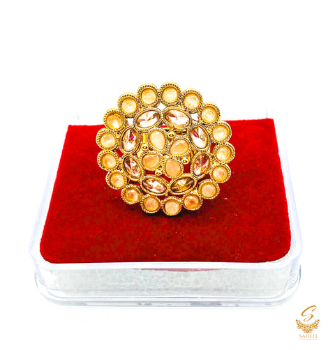 PAstel Rosegold and Polki stone beautiful adjustable Ring
