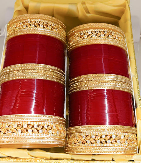 BEautiful Cherry Red Colour American Diamond Kade Bridal Churra