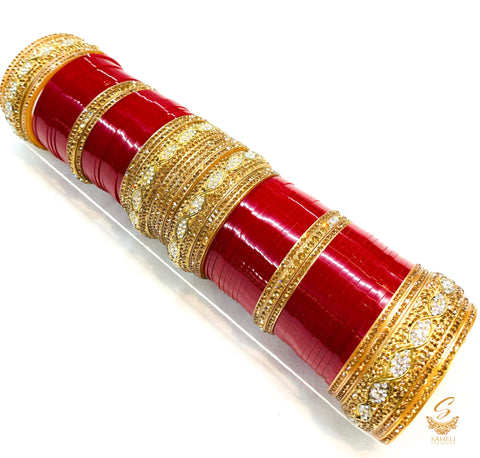 Beautiful Cherry Red Colour Jerkan Kade Bridal Churra