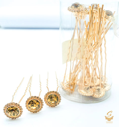 Golden colour  jerkan stone flower design beautiful Jura Pins  PER BOX (20 Pins in 1Box)