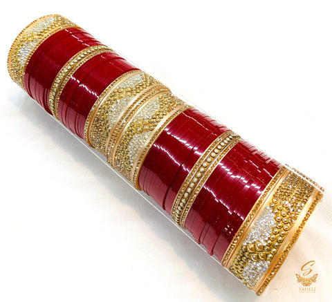 Beautiful Deep Cherry Red Colour Jerkan Kade Bridal Churra