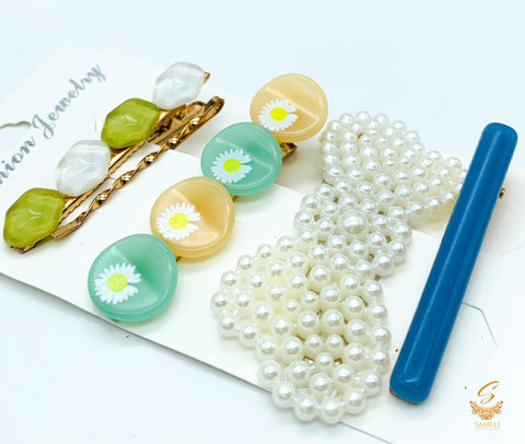 Fashion Pearls Acetate Geometric Hair Clips For Women Girls Headband Sweet Hairpins Barrettes Hair Accessories Set(4-6Pins Set)