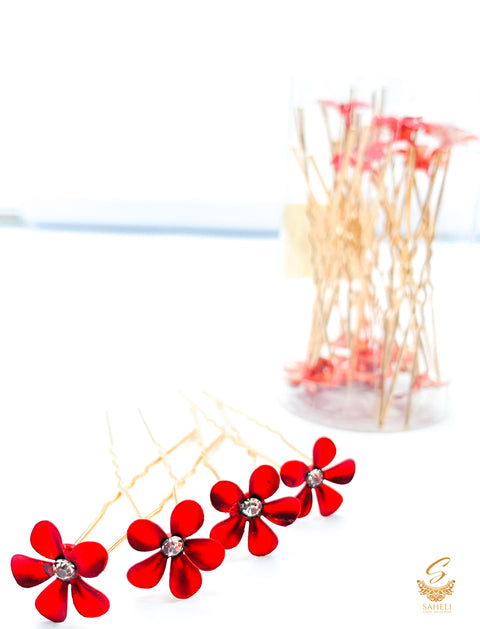 Red colour  jerkan stone flower design beautiful Jura Pins  PER BOX (20 Pins in 1Box)